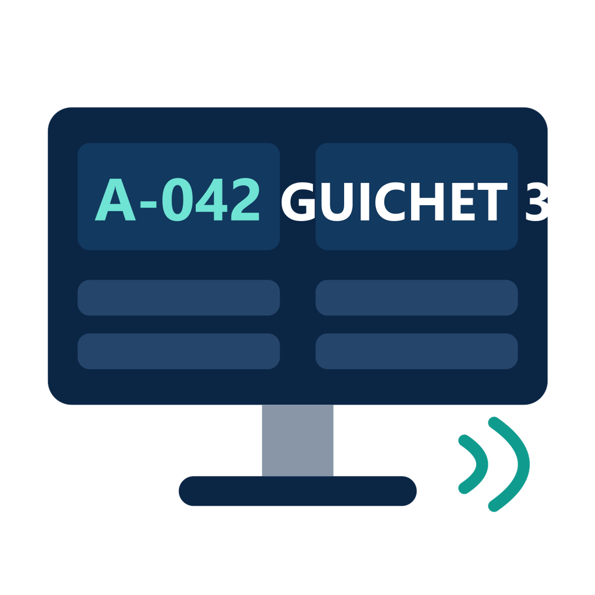 Écran d'appel avec numéro de ticket et annonce vocale